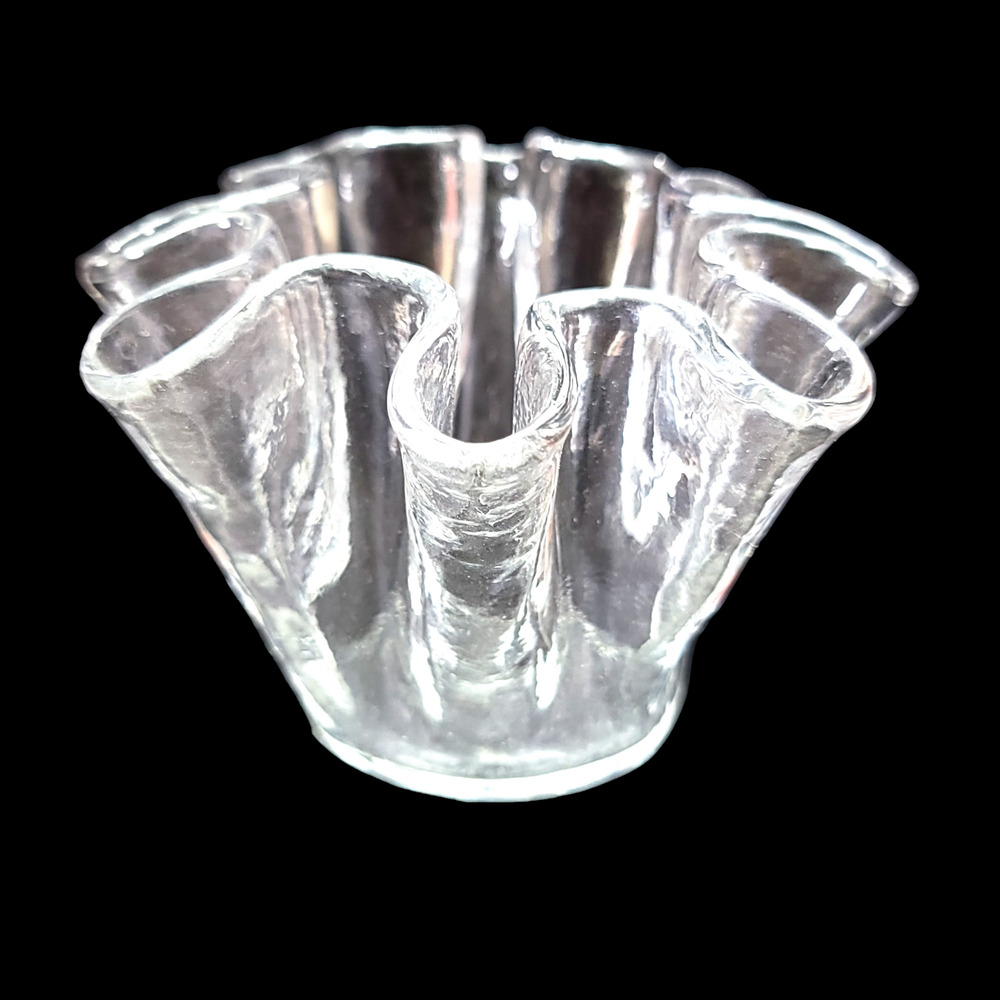 Small Clear Glass Ruffled Vase Fluted Scalloped Rim Flower Plant Cutting Vase 3"